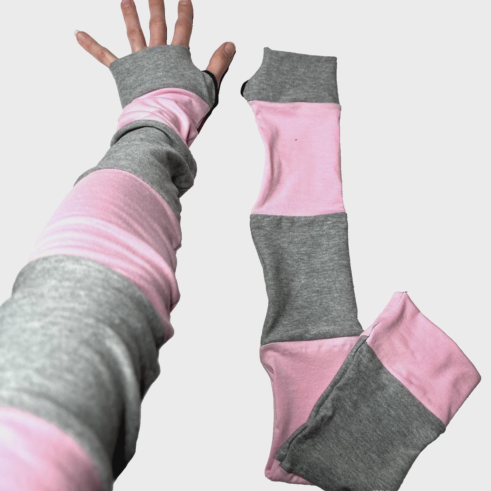 Long Striped Gloves Purple Hand Warmers Black Armwarmers Patchwork
