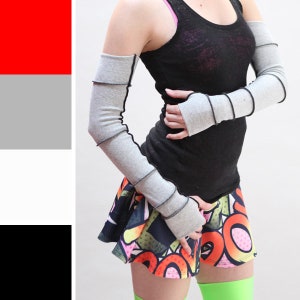 Gray Patchwork Gloves Fingerless Arm Warmers Clothing Tribal Apocalypse Clothes Indoor Hand Warmers Cotton Arm Sleeves Mens - TRIXY XCHANGE