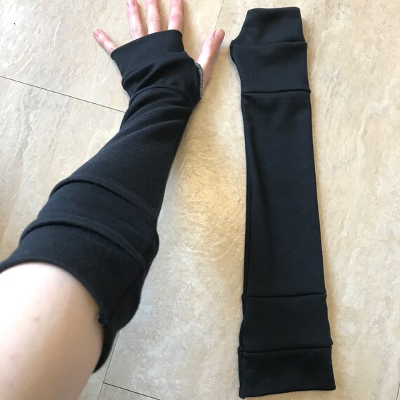 Upcycled Long Striped Gloves Purple Hand Warmers Black