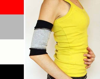Arm Bands with Pockets Running Arm Covers Red Cycling Arm Cuffs Black PICC Line Covers Black Cast Covers Gray Brace Covers - TRIXY XCHANGE