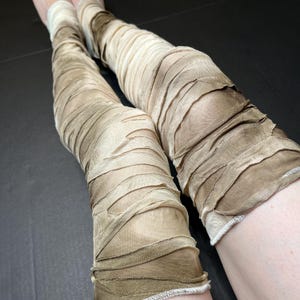 Womens Brown Footless Socks Cream White Mummy Costume Knee Socks Strappy Leggings Wrap Up Leg Warmers Bandage Thigh Highs - TRIXY XCHANGE