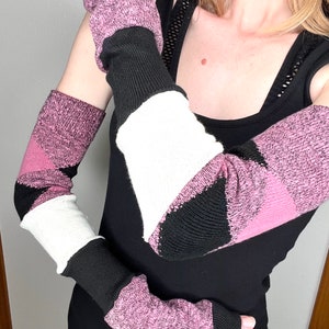 Knit Fingerless Gloves Pink Argyle Arm Warmers Black Arm Sleeves Schoolgirl Footless Knee Socks Scar Hiders Tattoo Covers - TRIXY XCHANGE