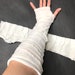 Trixy Xchange - Ivory White Bandage Arm Covers Frankenstein Bride Halloween Costume Ruffle Fingerless Gloves Striped Arm Warmers Cosplay Psy 