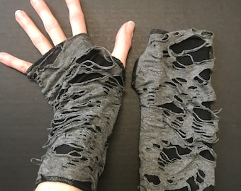 Graue Mumie Handschuhe Herren Hand Abdeckungen Schwarz Bandage Zombie Kostüm zerrissene Handwärmer Biker Grunge Punk Skater Cosplay TRIXY XCHANGE