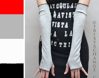 Gray Arm Warmers Red Fingerless Gloves Long Cotton Armwarmers Grey Arm Socks Layered Arm Covers White Arm Sleeves Sweater Knit TRIXY XCHANGE