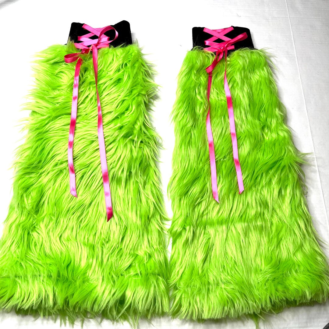 Corset Leg Warmers Lace up Pants Fuzzy Boot Covers Green Fur Legwarmers ...
