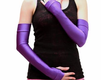 Adult Spandex Costume Long Purple Gloves Purple Gauntlet Gloves Cosplay Costume Arm Warmers with Finger Holes Fingerless - TRIXY XCHANGE
