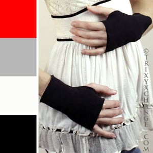 Mens Black Gloves Black Fingerless Gloves Short Black Gloves White Arm Cuffs Cotton Arm Bands Red Arm Warmers Costume Gloves - TRIXY XCHANGE