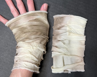 Mens Mummy Costume Brown Gloves White Hand Warmers Zombie Outfit Cosplay Arm Cuffs Tie Dye Wrist Wraps Ghost Bandage Sleeves - TRIXY XCHANGE