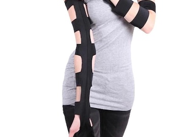 Black Cut Out Gloves Long Red Gloves White Arm Warmers PVC Gloves Cyber Goth Clothes Rave Clothing Womens Cage Gloves Mens - TRIXY XCHANGE