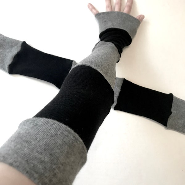 Womens Goth Gloves Black Striped Arm Warmers Gray Patchwork Socks Full Arm Covers Computer Wrist Cover Typing Cuffs Sun Sleeve TRIXY XCHANGE