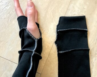 Upcycled Long Striped Gloves Purple Hand Warmers Black