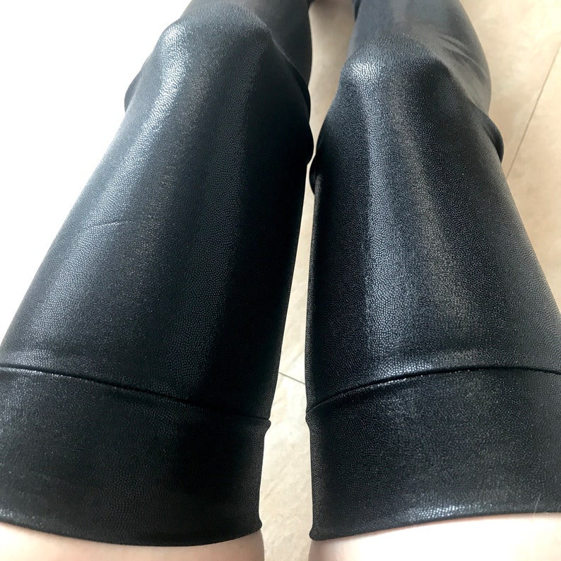 Black Spandex Leggings Holographic Leg Warmers Costume Knee Socks Rave Boot Covers Club Clothing Gogo Dancer Burlesque Wetlook TRIXY XCHANGE image 3