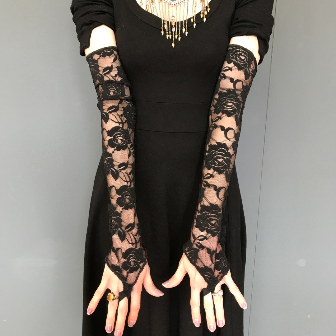 Buy Black Lace Gloves Long Arm Warmers Covers Steampunk