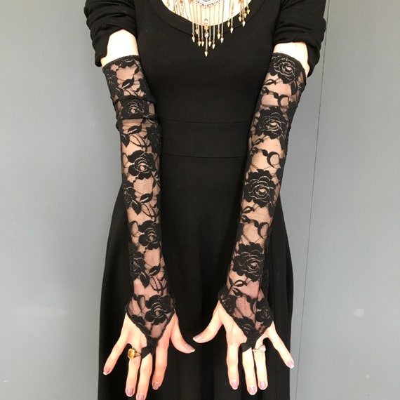 Black Lace Gloves Long Arm Warmers Covers Steampunk Cosplay Costume Gothic Wedding Goth Outfit Gloves With Finger Loops TRIXY XCHANGE Etsy