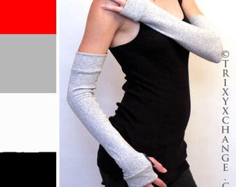 Grey Cotton Arm Warmers Cotton Fingerless Gloves Elbow Length Gloves Long Black Gloves Fibromyalgia Clothing Scar Arm Covers TRIXY XCHANGE