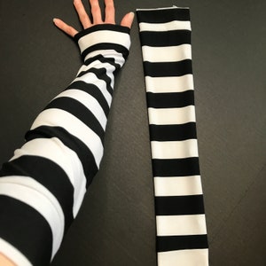 Long Arm Warmers Finger Holes Striped Gloves Black Armwarmers White Hand Warmers Circus Gloves Clothing Pirate Costume TRIXY XCHANGE image 9