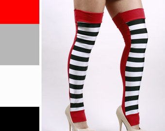 Christmas Socks Holiday Knee Socks Long Leg Warmers Black Legwarmers Red Striped Leg Covers Over the Knee Socks Steampunk - TRIXY XCHANGE