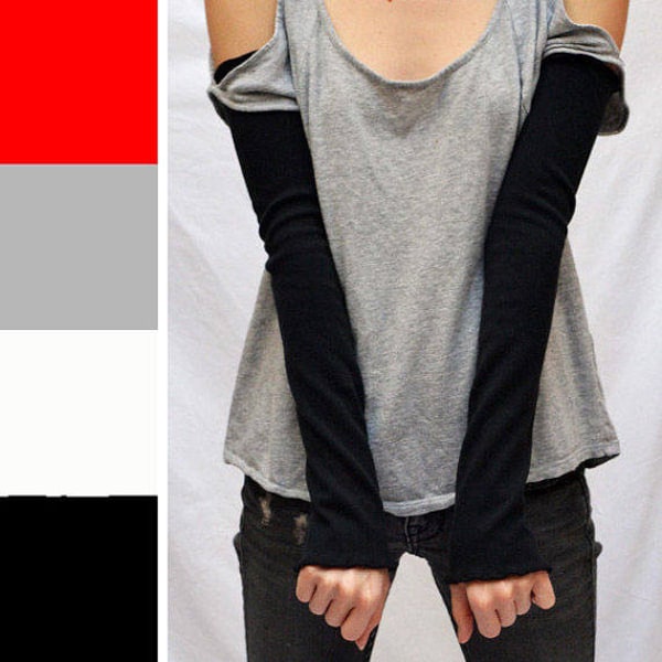 Extra Long Cotton Arm Warmers Gray Fingerless Gloves Black Red Grey White Scar Tattoo Covers Arm Sleeves Waitress Gloves - TRIXY XCHANGE