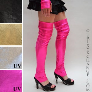 Thigh High Socks Pink Leg Warmers Knee Highs Womens Metallic Silver Leggings Anime Costume Socks Black Neon Pvc - TRIXY XCHANGE