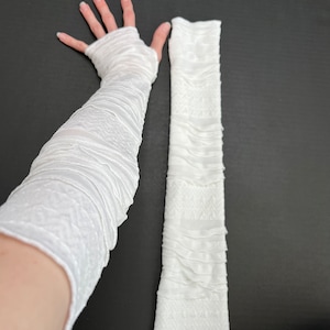 White Bandage Arm Covers Ivory Fishnet Gloves Ruffle Arm Warmers Fancy Bride Cosplay Costume Elbow Length Straight Jacket - TRIXY XCHANGE