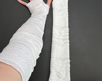 White Bandage Arm Covers Ivory Fishnet Gloves Ruffle Arm Warmers Fancy Bride Cosplay Costume Elbow Length Straight Jacket - TRIXY XCHANGE