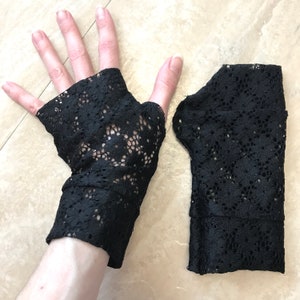 Black Lace Gloves Gothic Wrist Covers 90s Hand Warmers Floral Accessories Handmade in USA Bridal Arm Covers Wrist Cuffs New - TRIXY XCHANGE