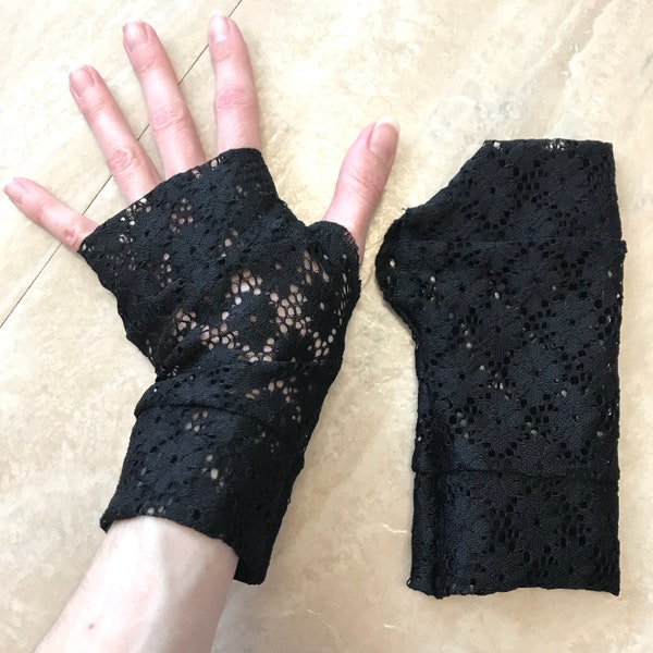 Black Lace Gloves Gothic Wrist Covers 90s Hand Warmers Whimsygoth Accessories Coquette Handmade in USA Gothic Bridal Gloves - TRIXY XCHANGE