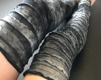 Gray Tie Dye Leg Warmers Womens Gothic Stockings Over the Knee Socks Striped Thigh Highs Grey Mummy Costume Zombie Cosplay - TRIXY XCHANGE