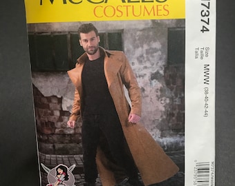 McCalls Costumes Sewing Pattern M7374 Size 38-52 Mens Long Coat with Wide Collar Leather with Back Slit Floor Length Cosplay TRIXY XCHANGE