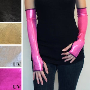 Holographic Arm Sleeves Cosplay Arm Socks Cyber Goth Clothing Pink Arm Warmers Womens Futuristic Clothes Wetlook Black Silver TRIXY XCHANGE