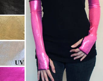 Holographic Arm Sleeves Cosplay Arm Socks Cyber Goth Clothing Pink Arm Warmers Womens Futuristic Clothes Wetlook Black Silver TRIXY XCHANGE