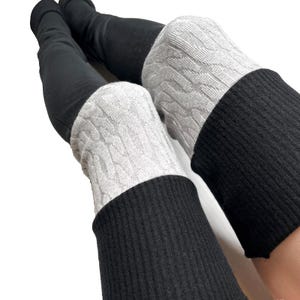 Patchwork Leg Warmers Gray Black Thigh Highs Slouch Socks Fleece Over the Knee Socks Stockings Leg Covers Footless Sweatpants TRIXY XCHANGE