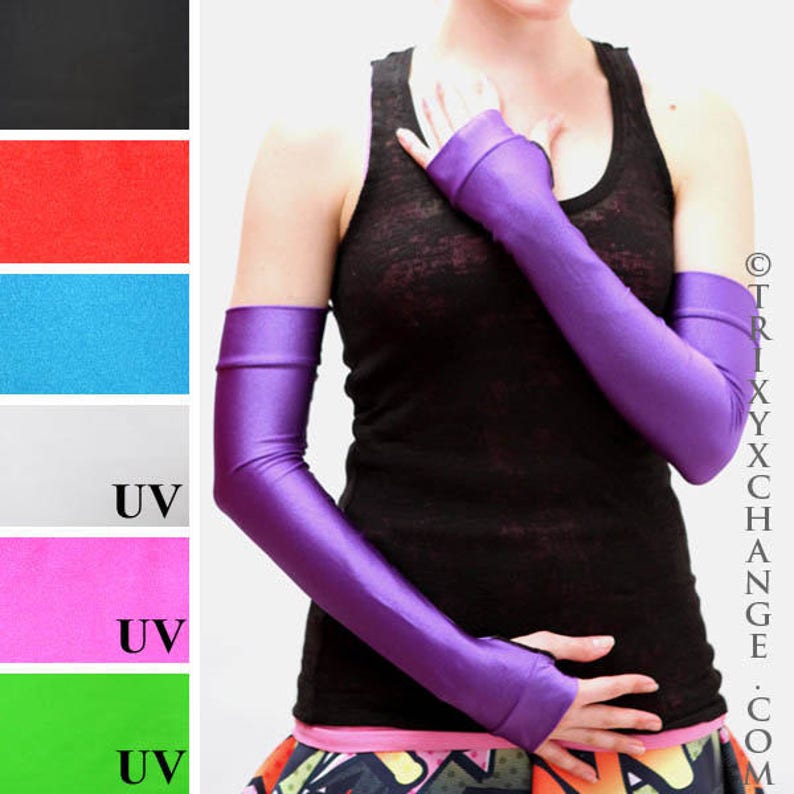 TRIXY XCHANGE Super Hero Costume Womens Purple Gloves Spandex Halloween Costume Purple Arm Warmers Purple Arm Covers Purple Latex Sleeves