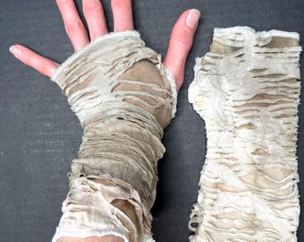 Brown Mummy Gloves Ghost Costume Mens Hand Covers Cream Bandage Arm Covers Zombie Outfit Ripped Hand Warmers Grunge Cosplay - TRIXY XCHANGE