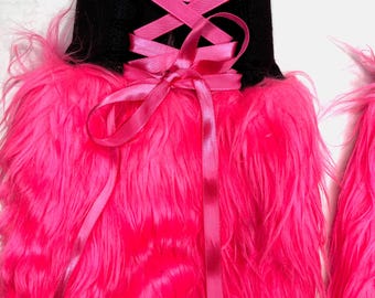 Cubrebotas de piel rosa chicle, calentadores de piernas tipo corsé, calcetines hasta la rodilla, leggings con cordones, polainas esponjosas, disfraces de cosplay, cordones de cinta TRIXY XCHANGE