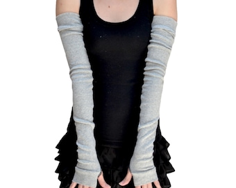 Long Grey Cotton Arm Warmers Cotton Fingerless Gloves Gray Opera Gloves Driving Arm Sleeves Fibromyalgia Cuffs Scar Arm Covers TRIXY XCHANGE