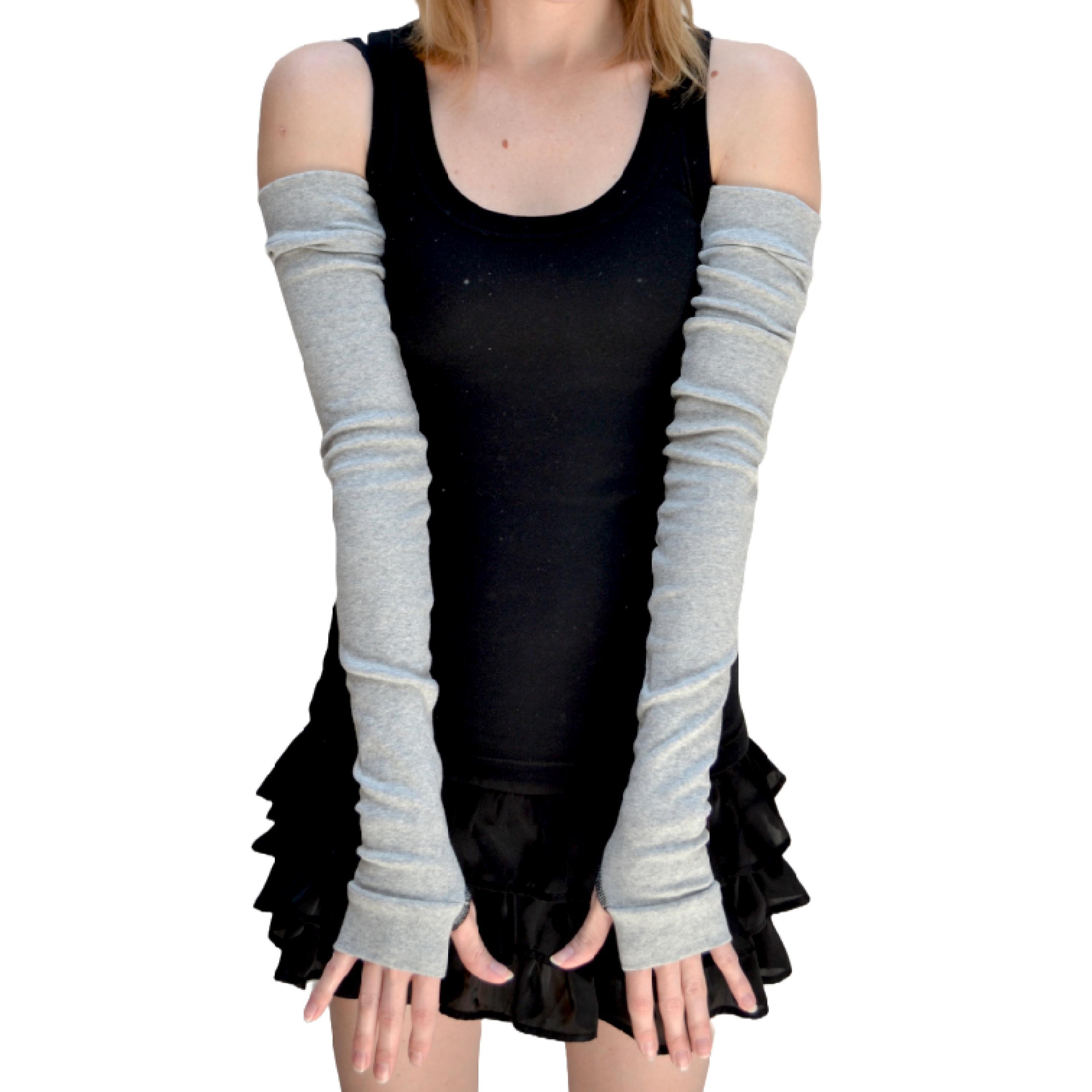 Long Grey Cotton Arm Warmers Cotton Fingerless Gloves Gray Opera 
