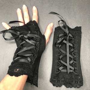 Renaissance Faire Costume Black Corset Gloves Black Lace Up Gloves Gothic Gloves Goth Arm Warmers Fingerless Gloves Wedding - TRIXY XCHANGE