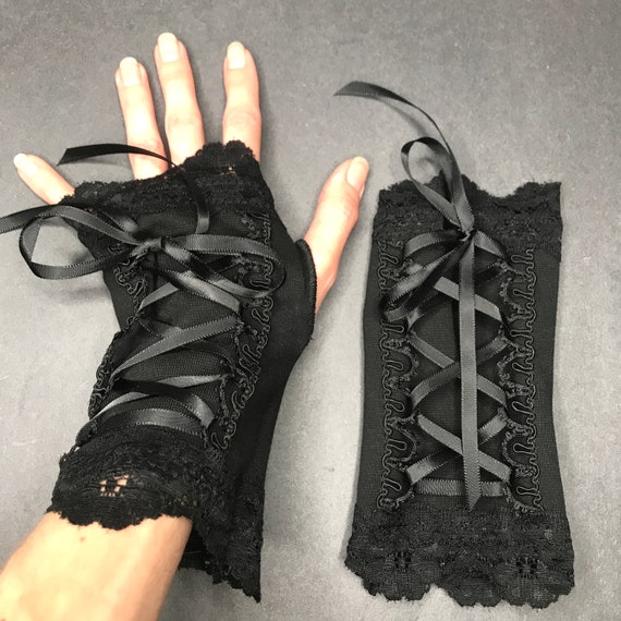 Renaissance Faire Costume Black Corset Gloves Black Lace Up Gloves Gothic Gloves Goth Arm Warmers Fingerless Gloves Wedding - TRIXY XCHANGE