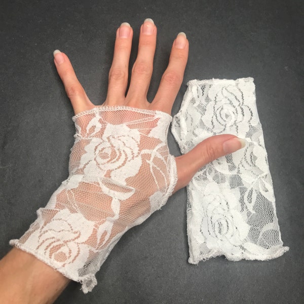 Dead Bride Costume Womens Halloween Outfit White Lace Gloves Bridal Fingerless Gloves Bride Short Hand Covers Arm Wrist Cuffs TRIXY XCHANGE