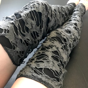 Jambières momies grises pour femmes, bas noirs au-dessus du genou, chaussettes découpées sur les cuisses, déguisement de zombie déchiqueté pour femme, cosplay - TRIXY XCHANGE