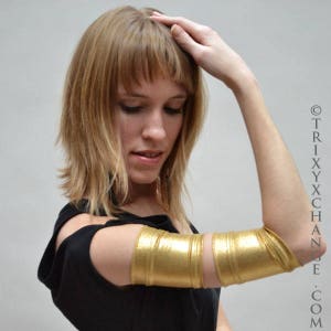 Gold Arm Bands Metallic Arm Cuffs Spandex Ties Stretchy Arm Covers Roller Derby Clothing Cosplay Costume Superhero Costume TRIXY XCHANGE