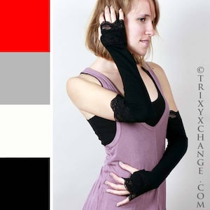 Womens Goth Clothing Black Lace Gloves Steampunk Arm Warmers Red Gothic Arm Covers Renaissance Fair Costume Lolita Clothing - TRIXY XCHANGE