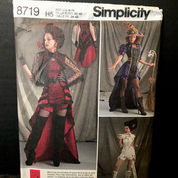 Simplicity Sewing Pattern 8719 Steampunk Costume Womens Corset High Low Skirt with Bows Insane Asylum Outfit Cropped Jacket - TRIXY XCHANGE