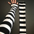 Long Arm Warmers Finger Holes Striped Gloves Black Armwarmers White Hand Warmers Circus Gloves Clothing Pirate Costume - TRIXY XCHANGE