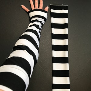 Long Arm Warmers Finger Holes Striped Gloves Black Armwarmers White Hand Warmers Circus Gloves Clothing Pirate Costume - TRIXY XCHANGE