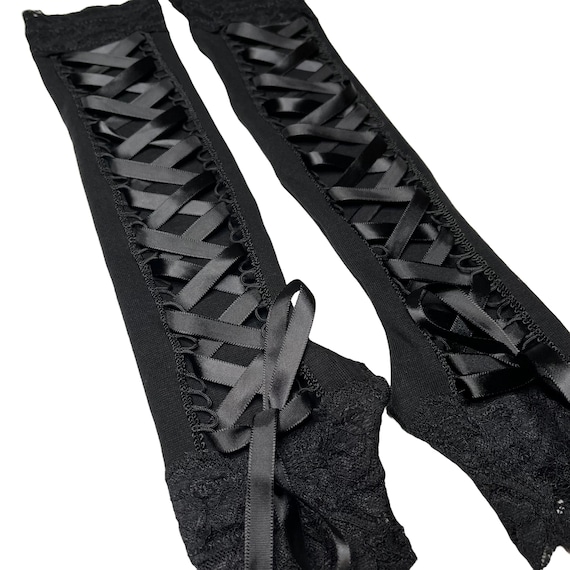 Black Corset Gloves Long Lace Up Gloves Cosplay Costume Corset Arm Warmers Lace Up Arm Sleeves Black Gauntlet Glove Masquerade TRIXY XCHANGE