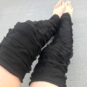 Black Mummy Leg Warmers Ruffle Knee Socks Mummy Halloween Costume Over the Knee Pirate Thigh Highs Performance Burlesque Pants TRIXY XCHANGE