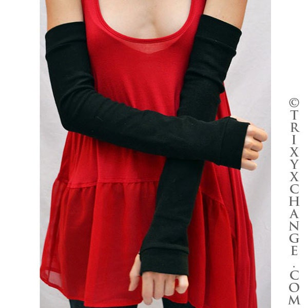 Manchettes en coton noires Couvre-bras en coton Manches de danseuse de feu longueur coude Gants gris Couvre cicatrices de fibromyalgie Blanc rouge - TRIXY XCHANGE